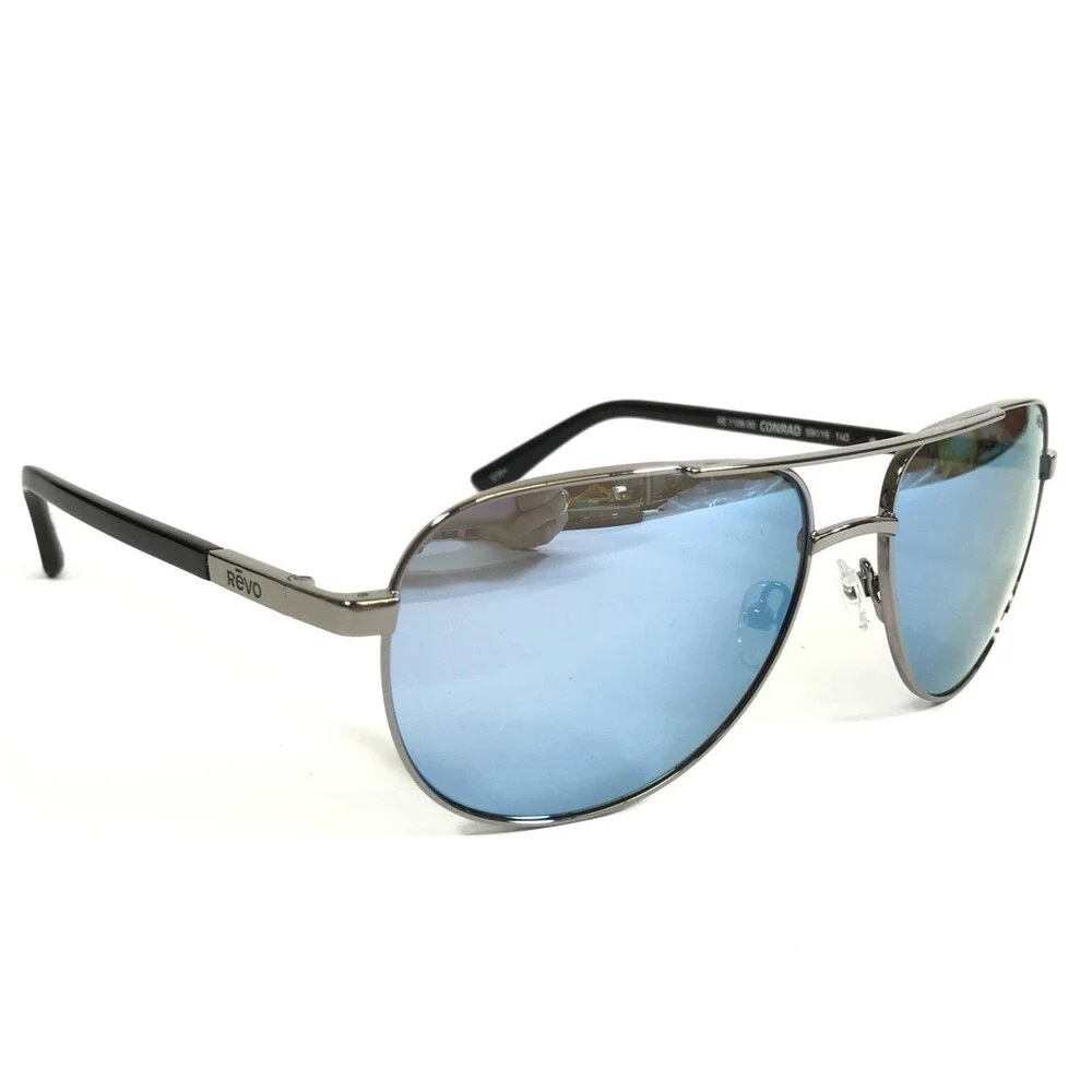 Revo Sunglasses CONRAD RE1106 00 Silver Aviators w/ Blue Polarized Mirror Lenses